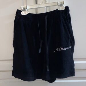 Black Velour Shorts with Gemstone Logo